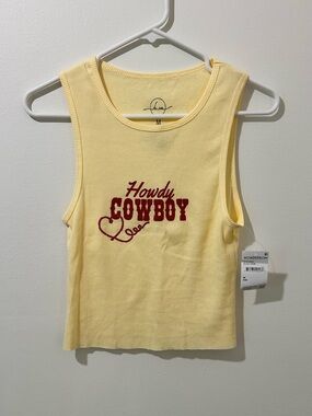 Yellow Tank Top with Red "Howdy Cowboy" Graphic
